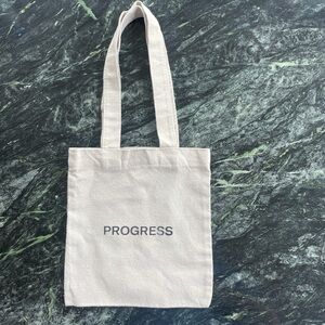 Vintage Small “Progress” Canvas Tote Bag in Beige.